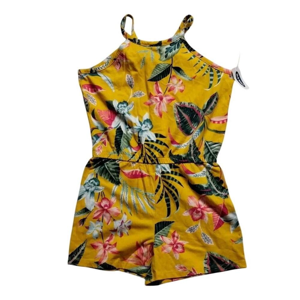 Old Navy Floral Romper Halter Neck Sleeveless Yellow Tropical Kids Size L